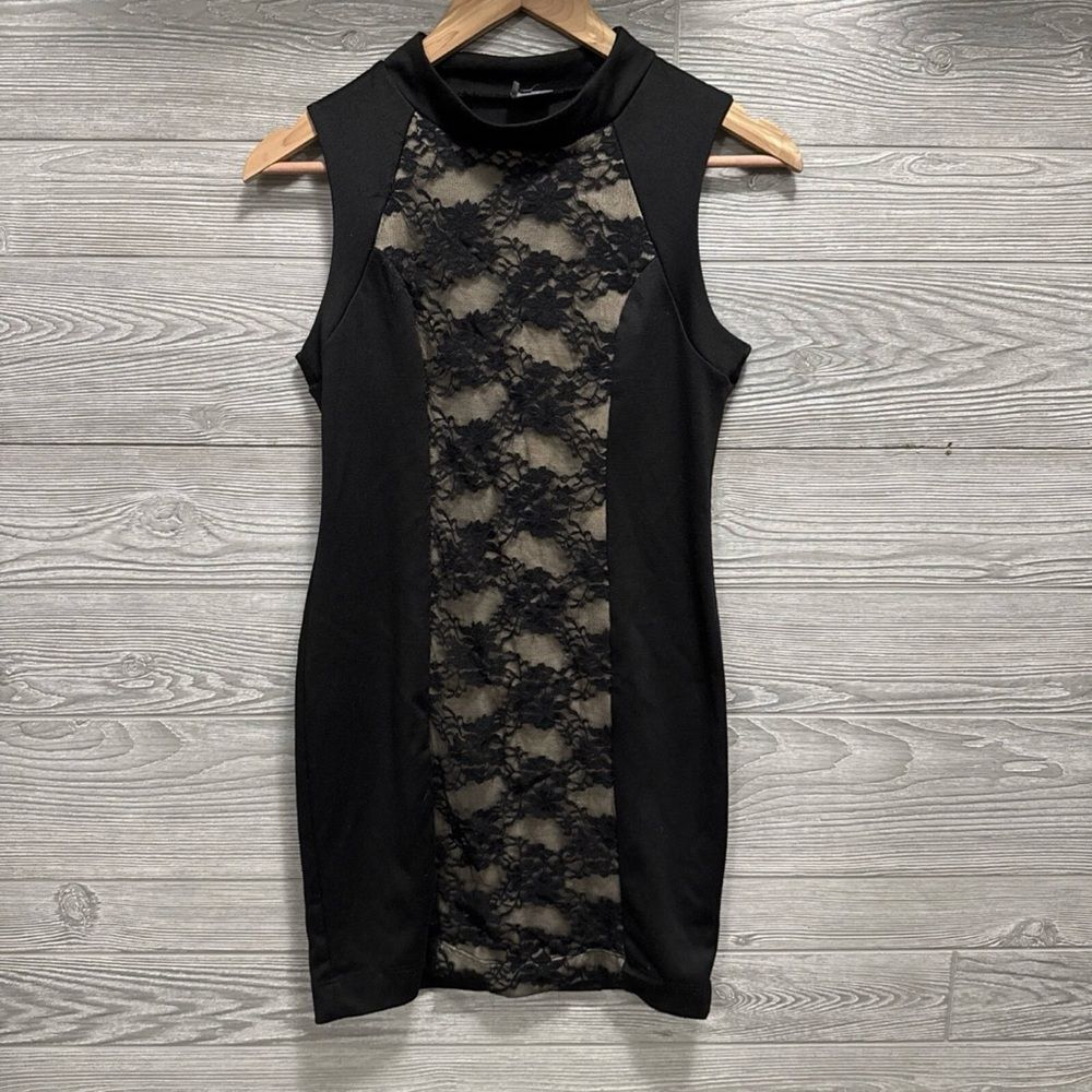 Sparkle & Fade Black Lace Sheath Mini Dress M Illusion Panel Bodycon Goth Party